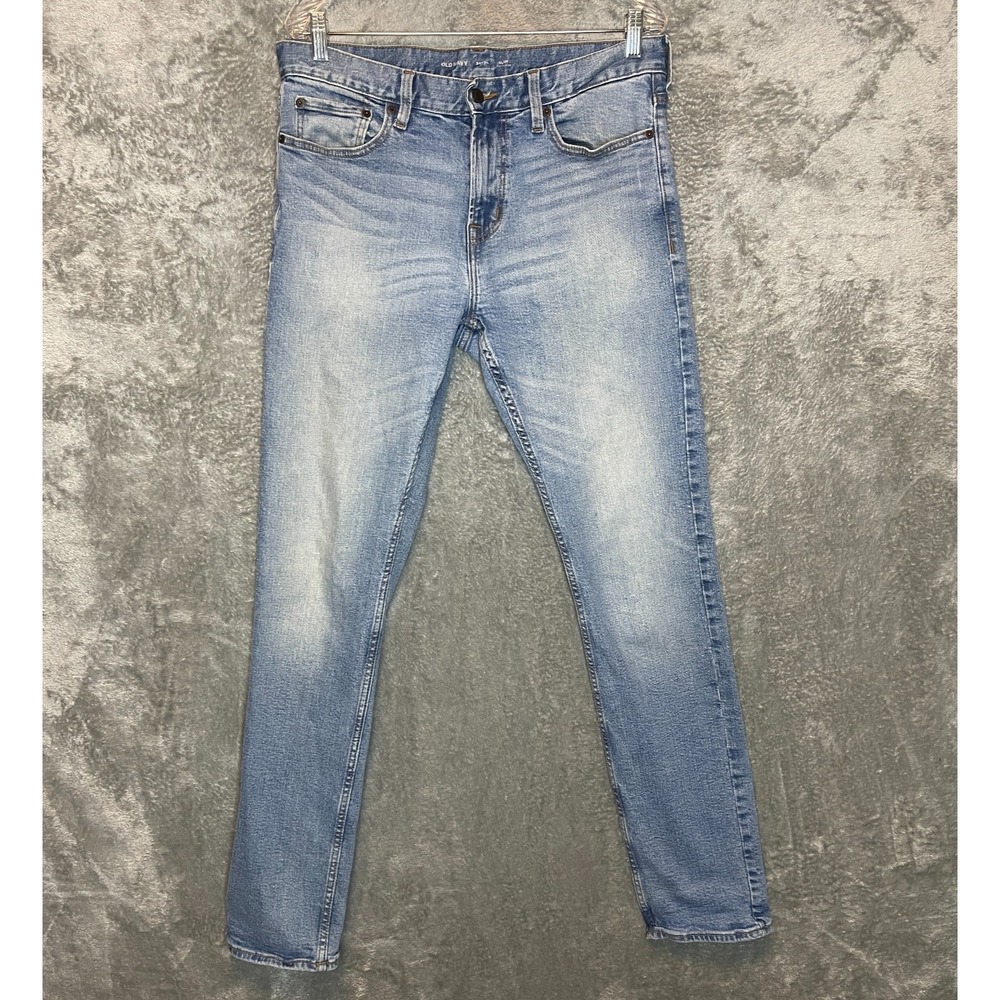 Old Navy Men Built Flex Slim Straight Jean 34x34 Mid Rise Whiskered Light Denim